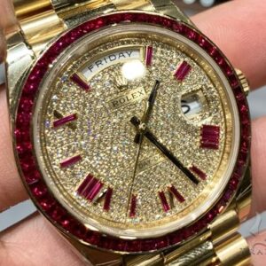 40mm Mens 18K Yellow Gold Diamond and Rubies Rolex Pres...