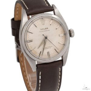 Rolex Oyster Perpetual 34mm 6564 Silver Dial Leather Br...